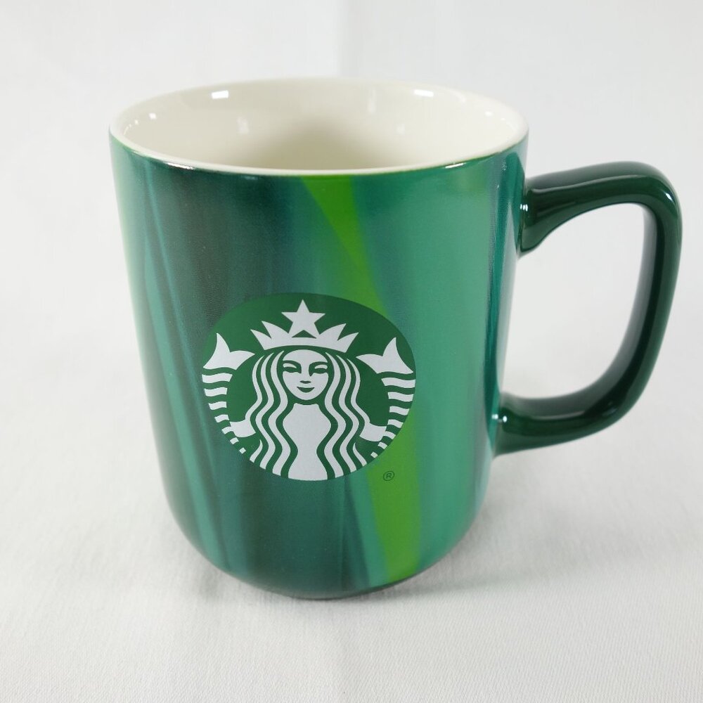 Starbucks 2022 Striped Green Siren Mermaid Logo Ceramic Coffee Cup Mug 15 Oz